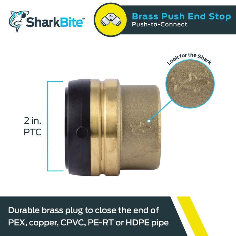 SharkBite شركبايت غطاء دفع 2 بوصة، توصيل نحاسي، ملحقات السباكة، أنبوب PEX، نحاس، CPVC، PE-RT، HDPE، UXL0454 - Image 2